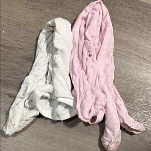 Pair of Textured Knit Tights in White and Light Pink with Hearts Primark 24-36m